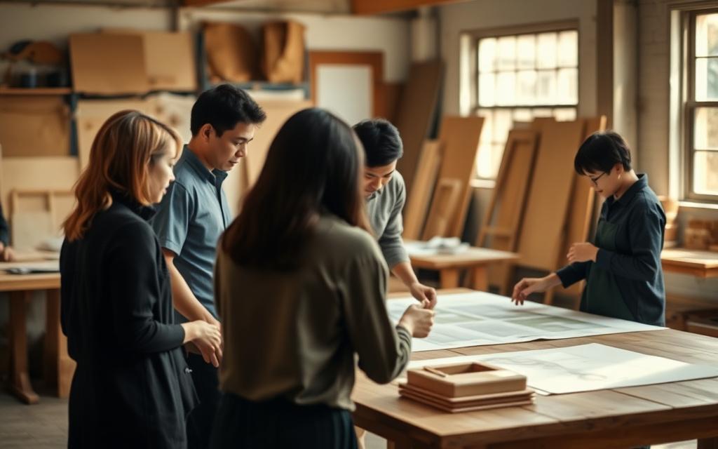 Turboniq Atelier designers and craftspeople reviewing plans